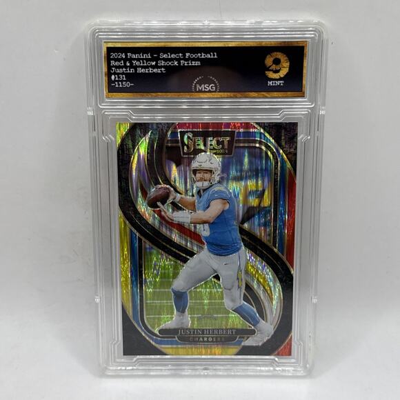 2024 Select Justin Herbert Premier Level Red And Yellow Shock Graded 9 Mint - Picture 1 of 2